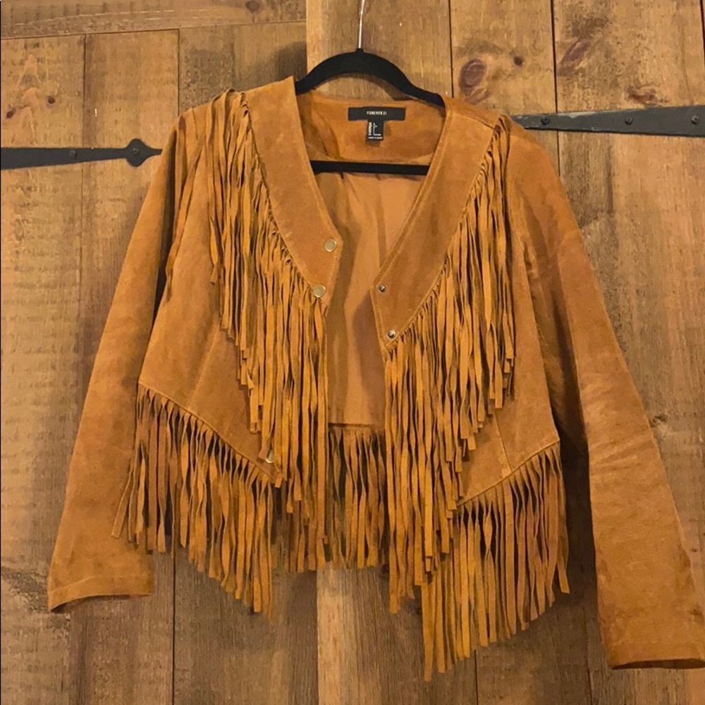 F21 boho fringe jacket size large